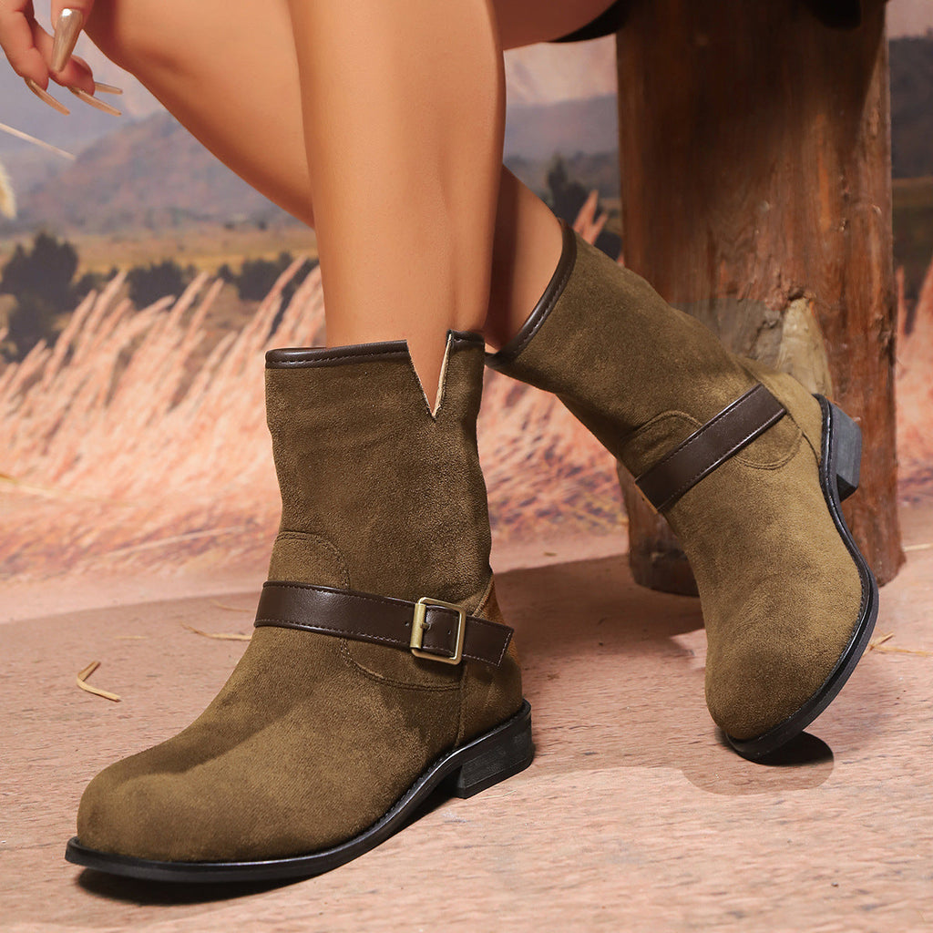 Harper | Women's Suede Ankle Boots | Buckle Strap · Eltrendio
