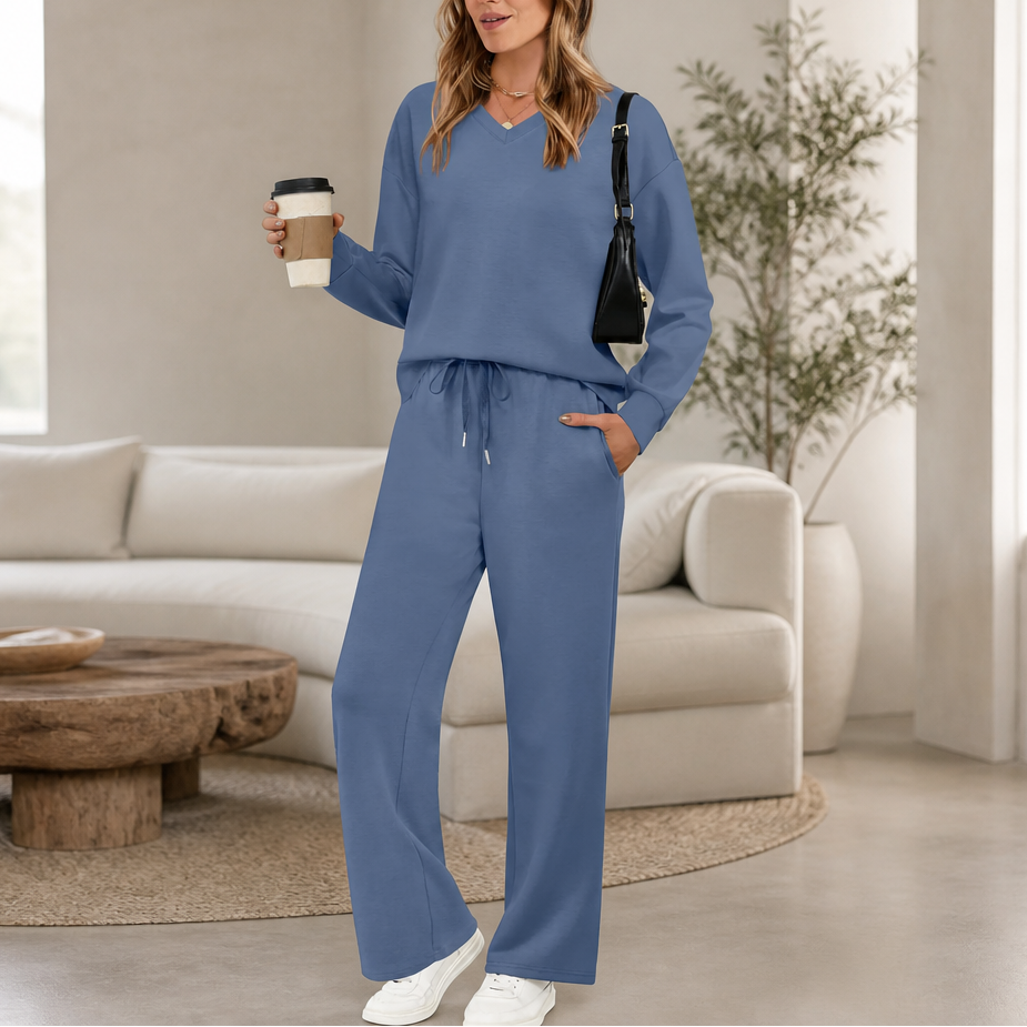 Harper | Women's V-Neck Loungewear Set | Drawstring Waist · Eltrendio