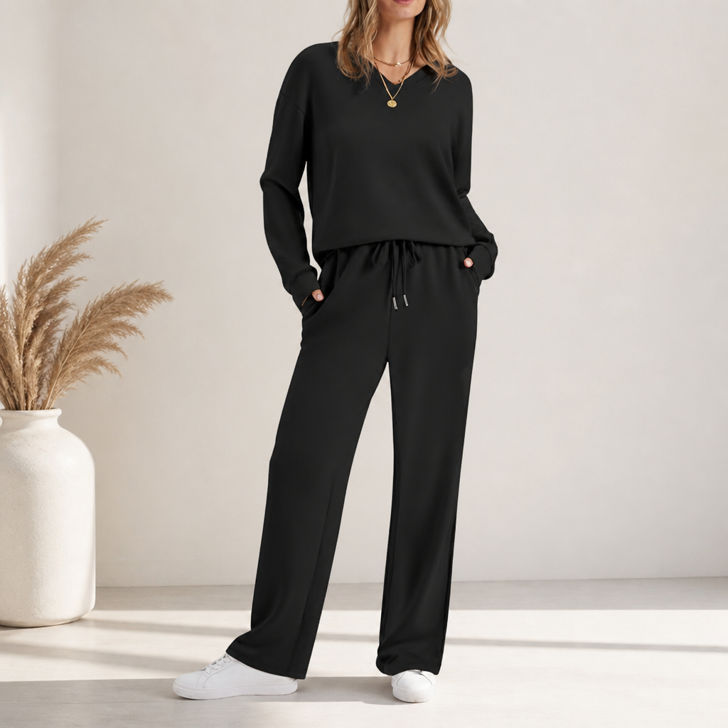 Harper | Women's V-Neck Loungewear Set | Drawstring Waist · Eltrendio