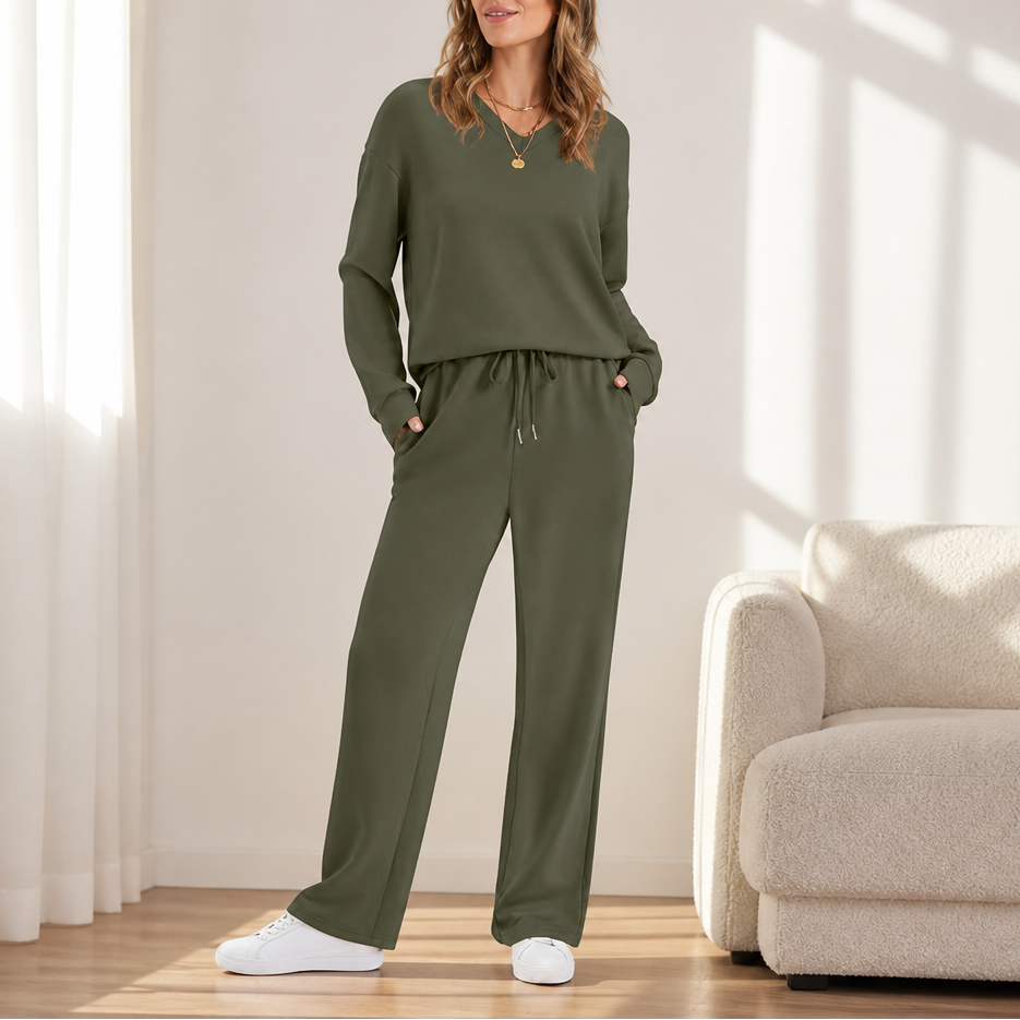 Harper | Women's V-Neck Loungewear Set | Drawstring Waist · Eltrendio