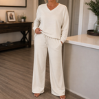 Harper | Women's V-Neck Loungewear Set | Drawstring Waist · Eltrendio