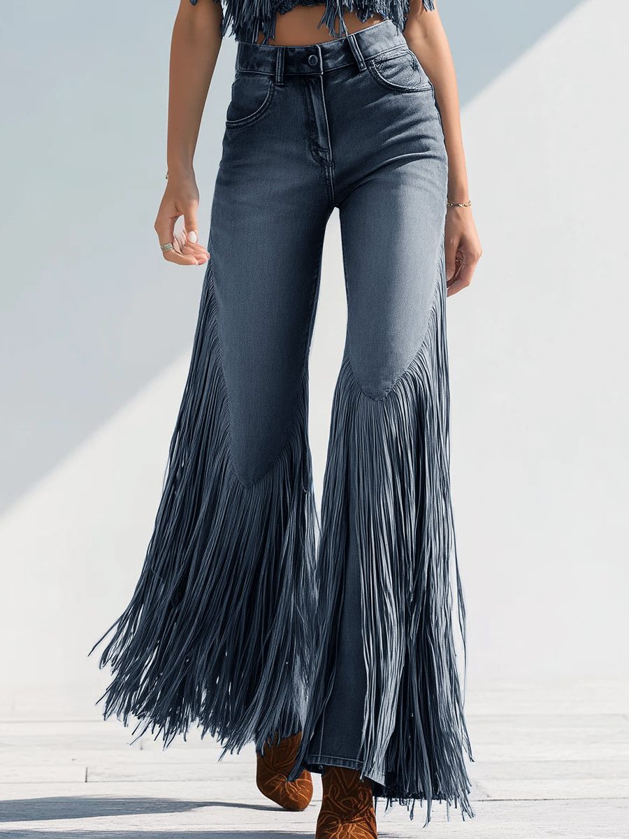 Harper | Women's Wide-Leg Jeans | Fringe Trim · Eltrendio