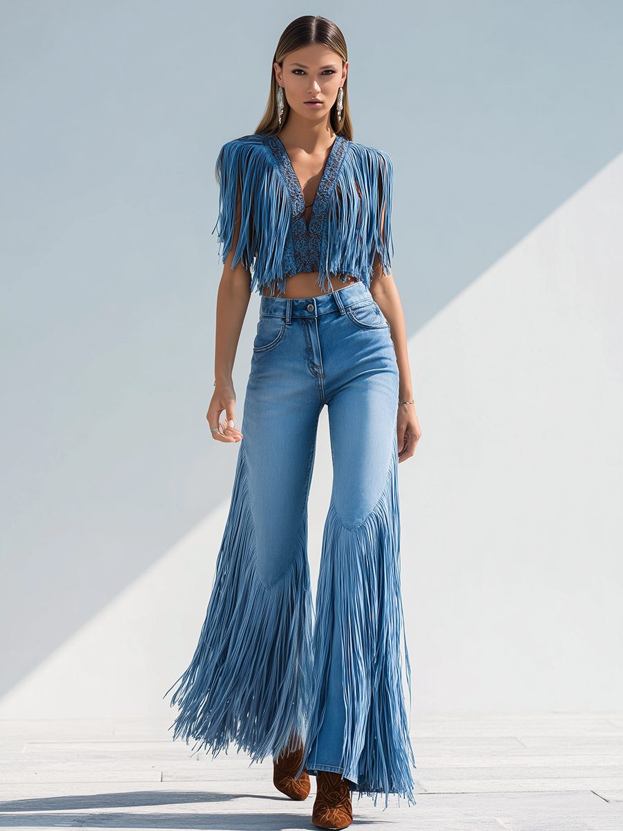 Harper | Women's Wide-Leg Jeans | Fringe Trim · Eltrendio