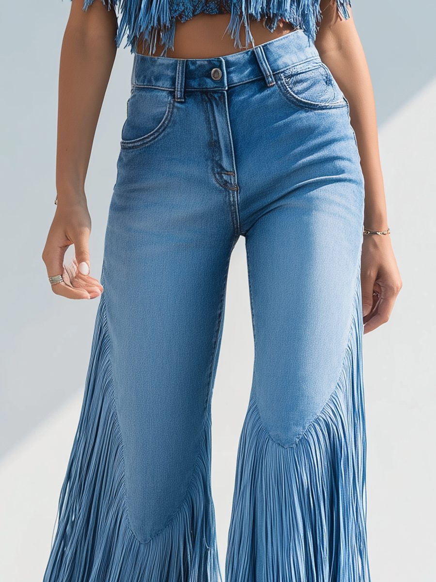 Harper | Women's Wide-Leg Jeans | Fringe Trim · Eltrendio