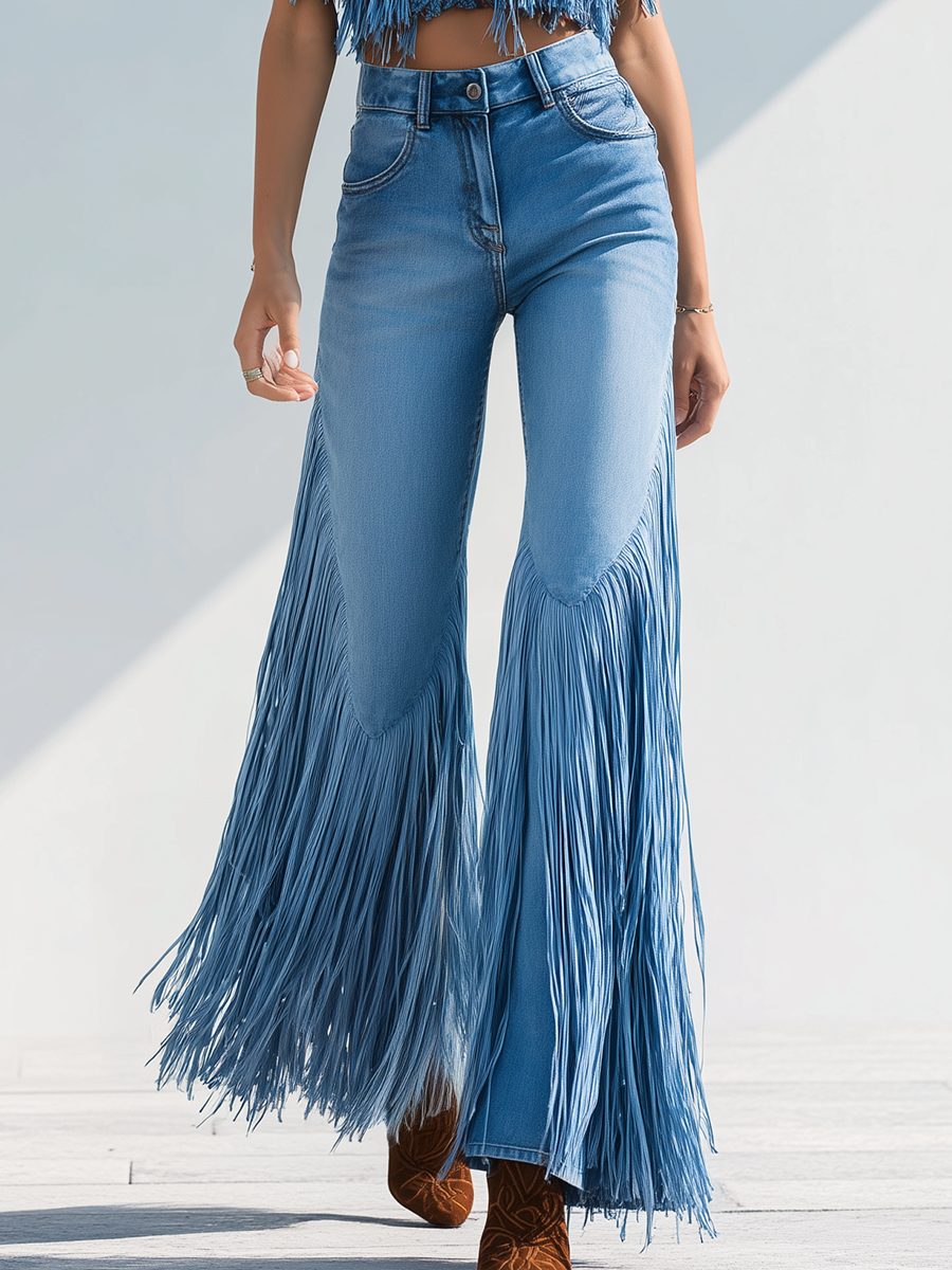 Harper | Women's Wide-Leg Jeans | Fringe Trim · Eltrendio