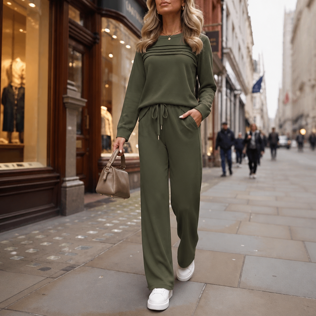 Harriet | Women's Crew Neck Loungewear Set | Drawstring Waist · Eltrendio