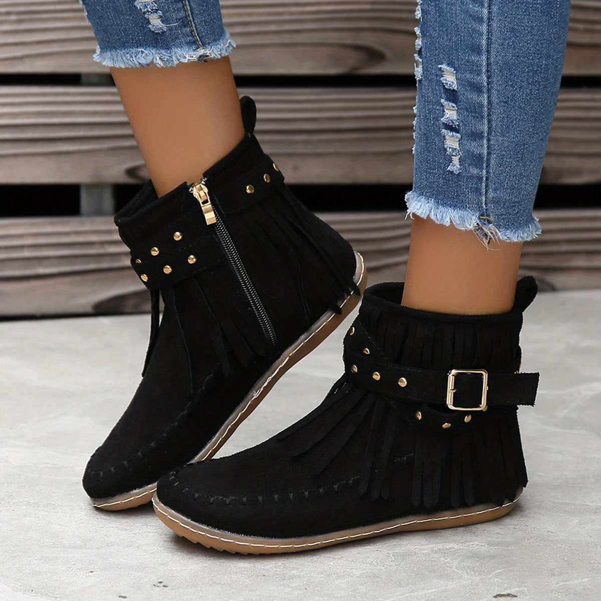 Harriet | Women's Fringe Ankle Boots | Suede · Eltrendio