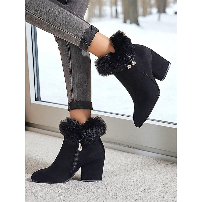 Harriet | Women's Heeled Ankle Boots | Fur Trim · Eltrendio