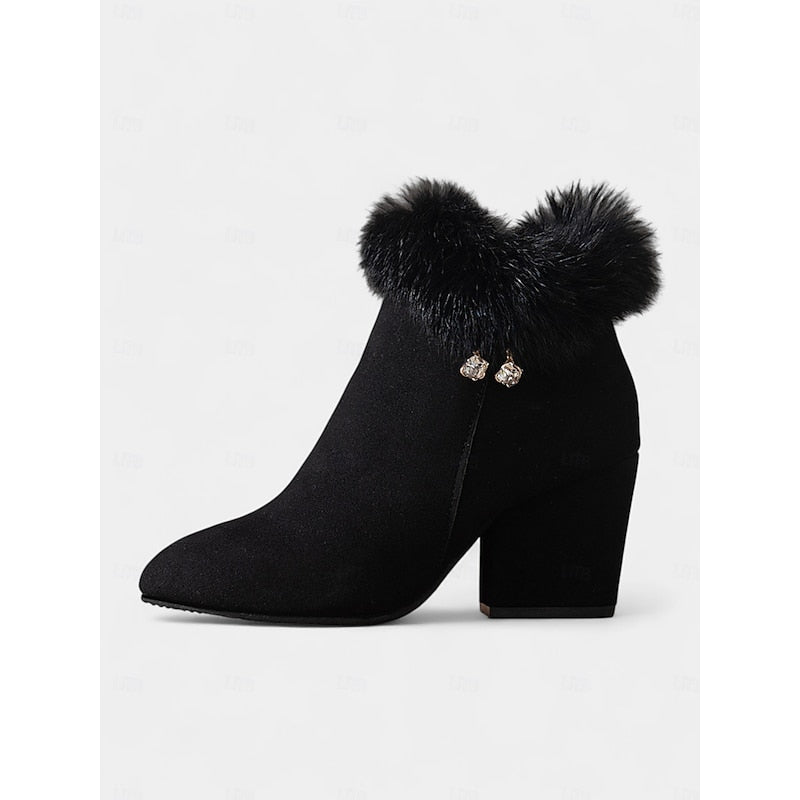 Harriet | Women's Heeled Ankle Boots | Fur Trim · Eltrendio