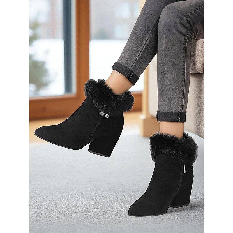 Harriet | Women's Heeled Ankle Boots | Fur Trim · Eltrendio