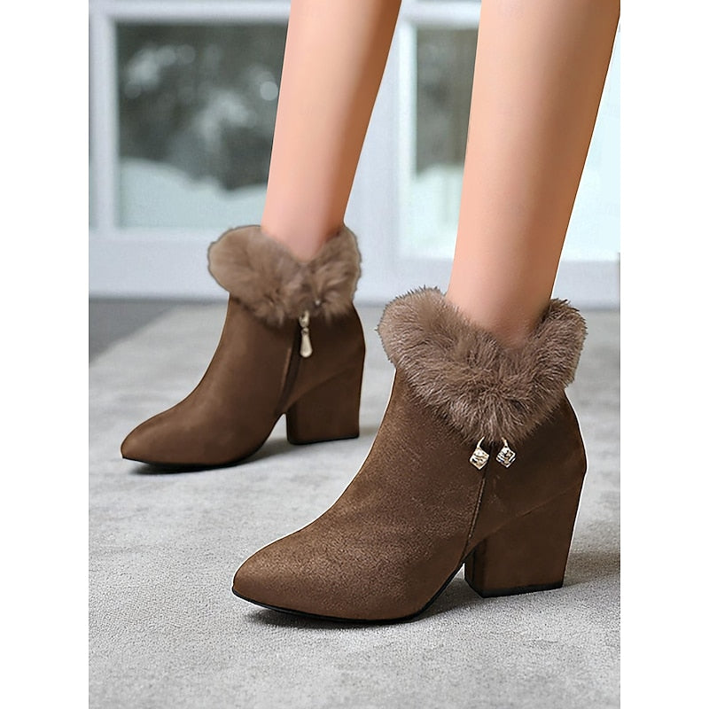 Harriet | Women's Heeled Ankle Boots | Fur Trim · Eltrendio