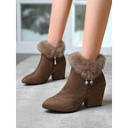 Harriet | Women's Heeled Ankle Boots | Fur Trim · Eltrendio