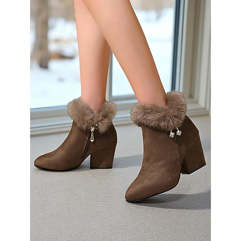 Harriet | Women's Heeled Ankle Boots | Fur Trim · Eltrendio