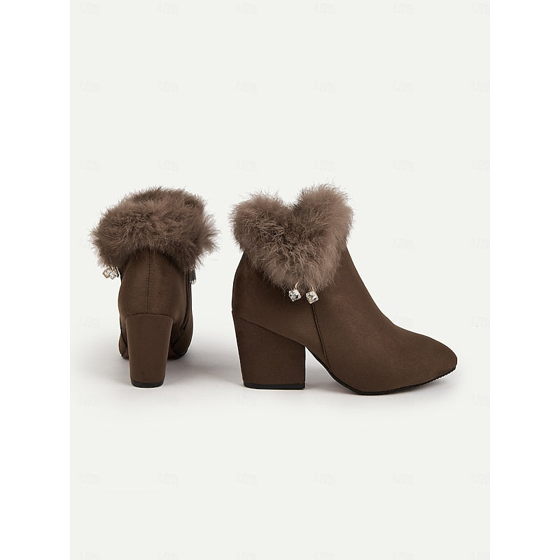Harriet | Women's Heeled Ankle Boots | Fur Trim · Eltrendio