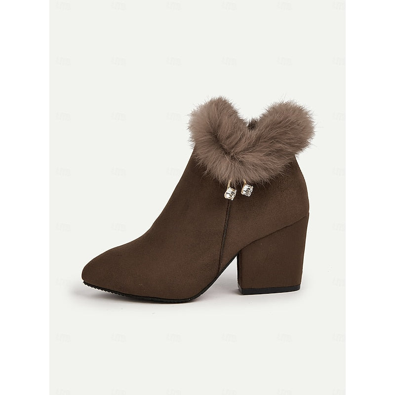 Harriet | Women's Heeled Ankle Boots | Fur Trim · Eltrendio