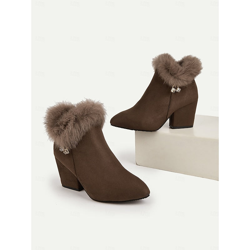 Harriet | Women's Heeled Ankle Boots | Fur Trim · Eltrendio