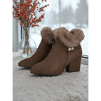 Harriet | Women's Heeled Ankle Boots | Fur Trim · Eltrendio