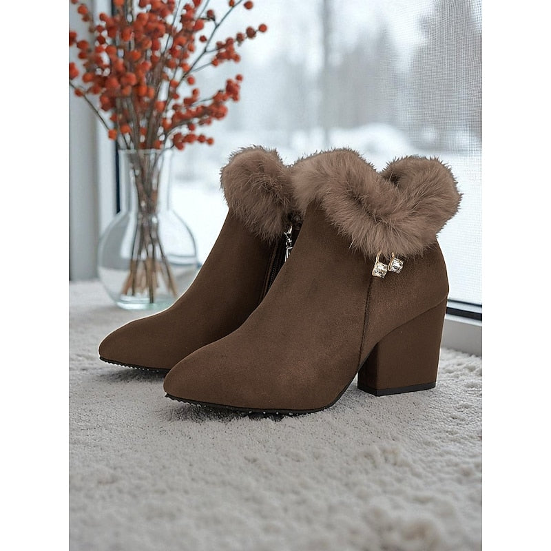 Harriet | Women's Heeled Ankle Boots | Fur Trim · Eltrendio