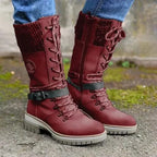 Harriet | Women's Lace-Up Mid-Calf Boots | Knitted Cuff · Eltrendio