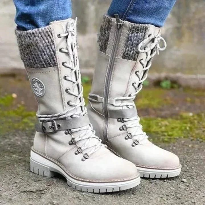 Harriet | Women's Lace-Up Mid-Calf Boots | Knitted Cuff · Eltrendio
