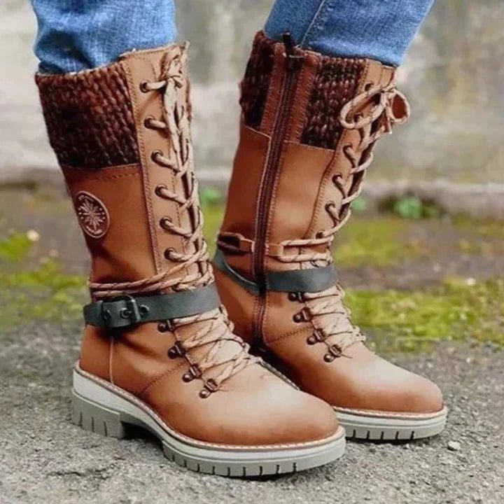 Harriet | Women's Lace-Up Mid-Calf Boots | Knitted Cuff · Eltrendio