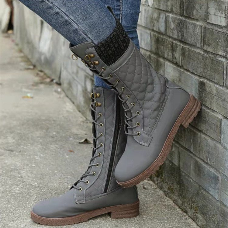 Harriet | Women's Lace-Up Mid-Calf Boots | Side Zip · Eltrendio