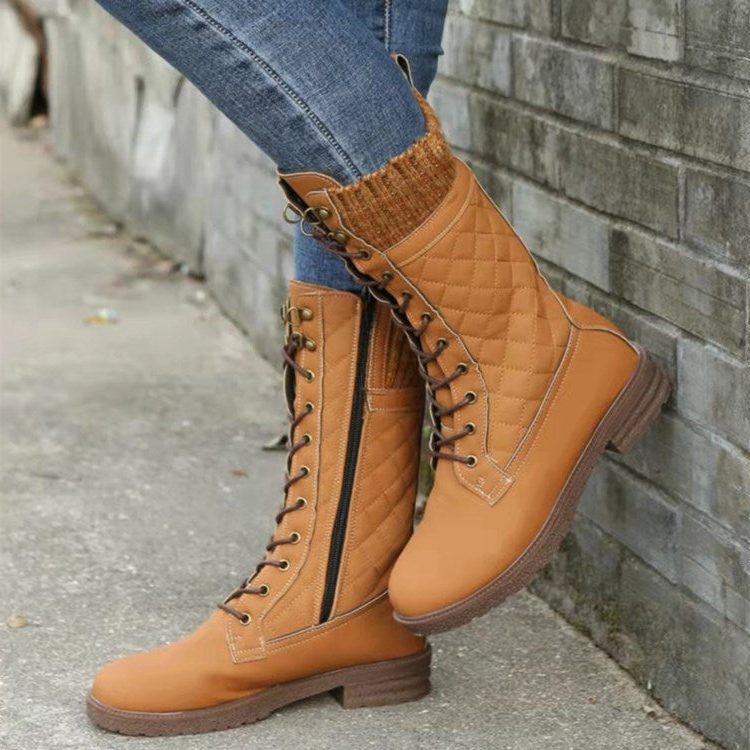 Harriet | Women's Lace-Up Mid-Calf Boots | Side Zip · Eltrendio