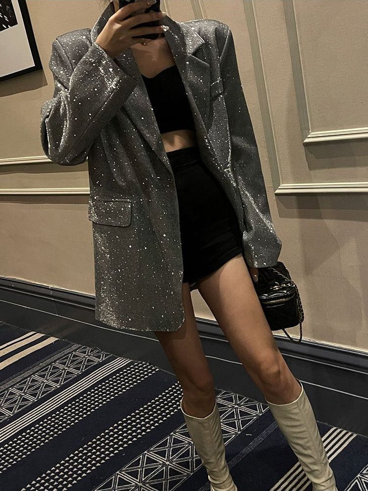 Harriet | Women's Oversized Sequin Blazer | Notch Lapel · Eltrendio