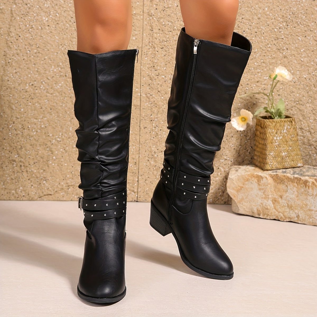 Harriet | Women's Slouchy Knee-High Boots | Buckle Strap · Eltrendio