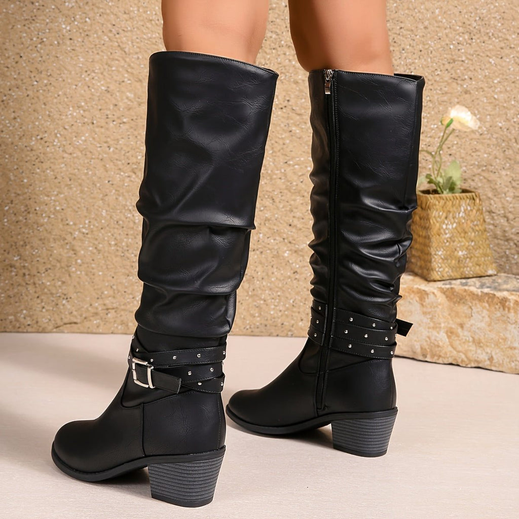 Harriet | Women's Slouchy Knee-High Boots | Buckle Strap · Eltrendio