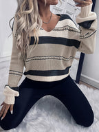 Harriet | Women's V-Neck Jumper | Striped Knit · Eltrendio