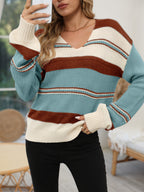 Harriet | Women's V-Neck Jumper | Striped Knit · Eltrendio