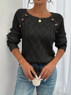 Heather | Women's Cable-Knit Jumper | Button Detail · Eltrendio
