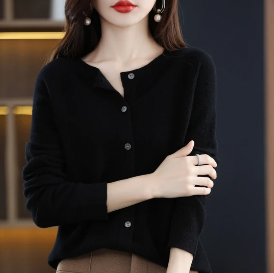 Heather | Women's Crewneck Cardigan | Button-Front · Eltrendio