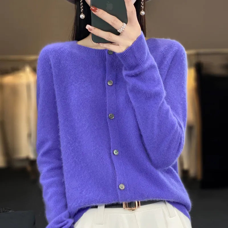 Heather | Women's Crewneck Cardigan | Button-Front · Eltrendio