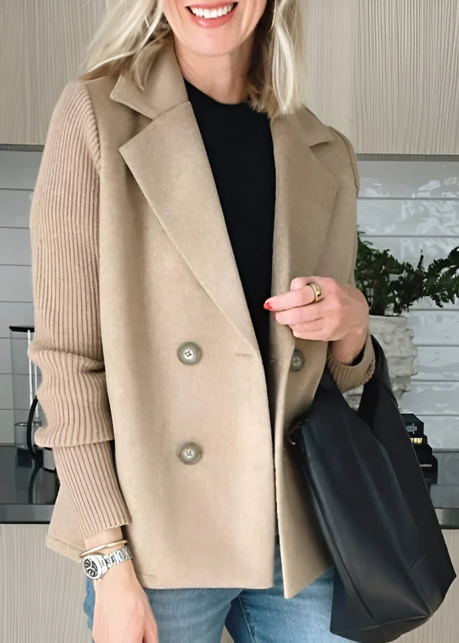 Heather | Women's Double-Breasted Coat | Ribbed Sleeves · Eltrendio