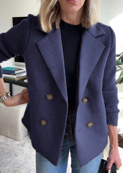 Heather | Women's Double-Breasted Coat | Ribbed Sleeves · Eltrendio