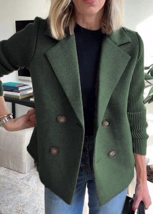 Heather | Women's Double-Breasted Coat | Ribbed Sleeves · Eltrendio