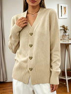 Heather | Women's V-Neck Cardigan | Heart Buttons · Eltrendio
