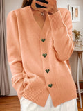 Heather | Women's V-Neck Cardigan | Heart Buttons · Eltrendio