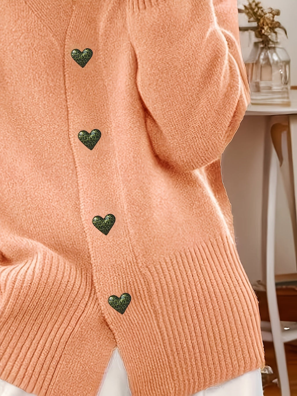 Heather | Women's V-Neck Cardigan | Heart Buttons · Eltrendio
