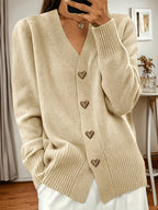 Heather | Women's V-Neck Cardigan | Heart Buttons · Eltrendio