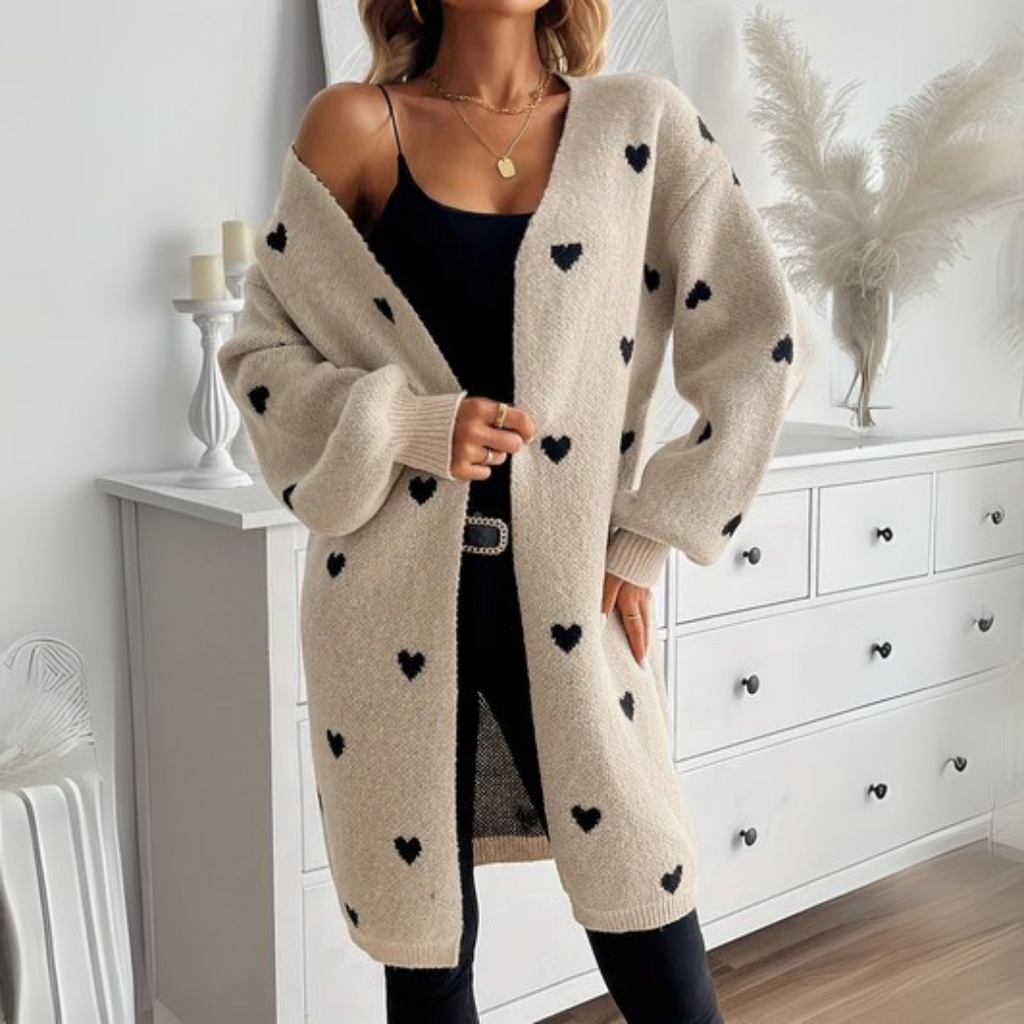 Heidi | Women's Longline Cardigan | Heart Print · Eltrendio
