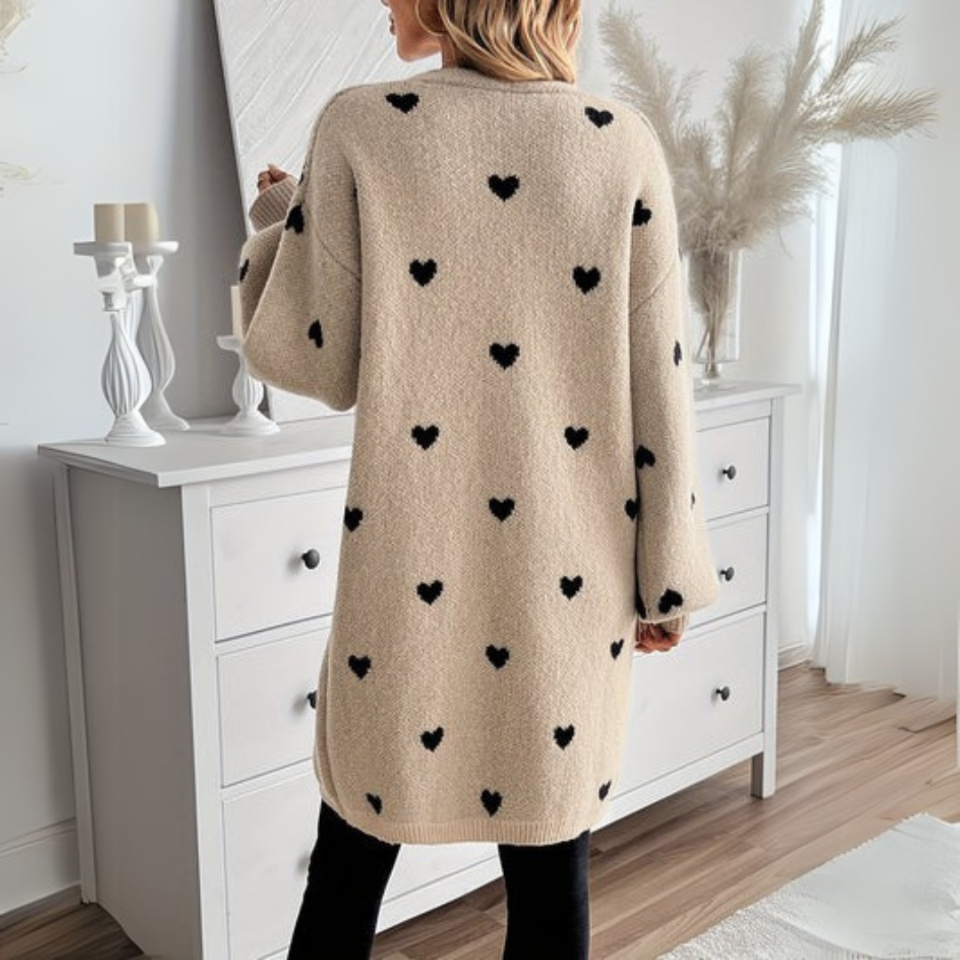 Heidi | Women's Longline Cardigan | Heart Print · Eltrendio