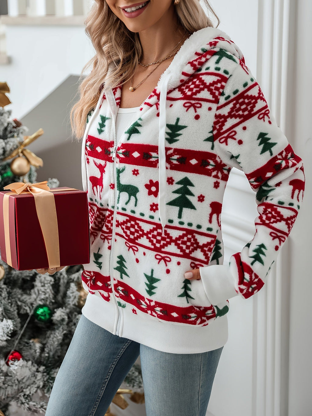 Holly | Women's Zip-Up Hoodie | Fleece Christmas · Eltrendio
