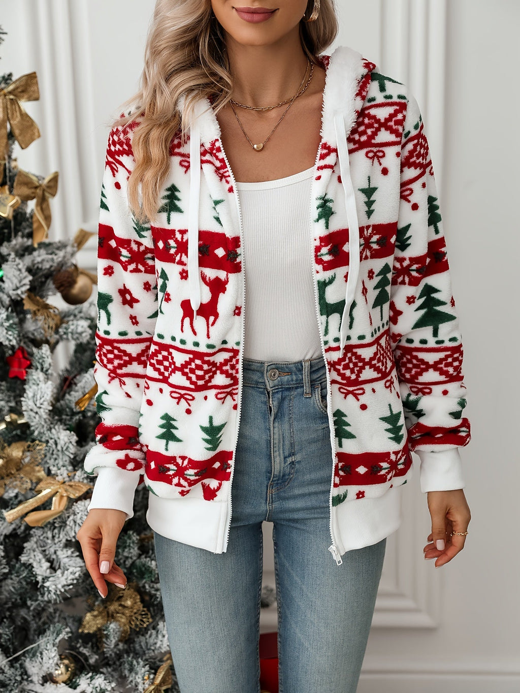 Holly | Women's Zip-Up Hoodie | Fleece Christmas · Eltrendio