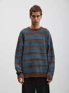 Hudson | Unisex Oversized Knit Sweater | Distressed Striped Y2K Style-Eltrendio