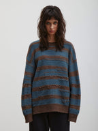 Hudson | Unisex Oversized Knit Sweater | Distressed Striped Y2K Style-Eltrendio
