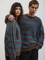 Hudson | Unisex Oversized Knit Sweater | Distressed Striped Y2K Style-Eltrendio
