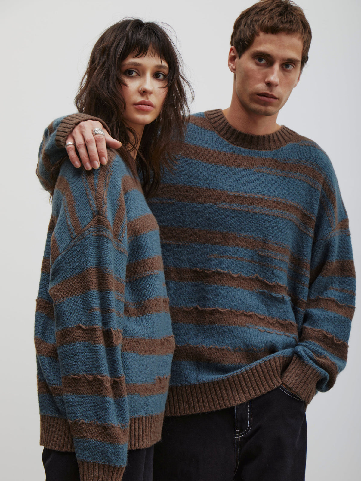 Hudson | Unisex Oversized Knit Sweater | Distressed Striped Y2K Style-Eltrendio